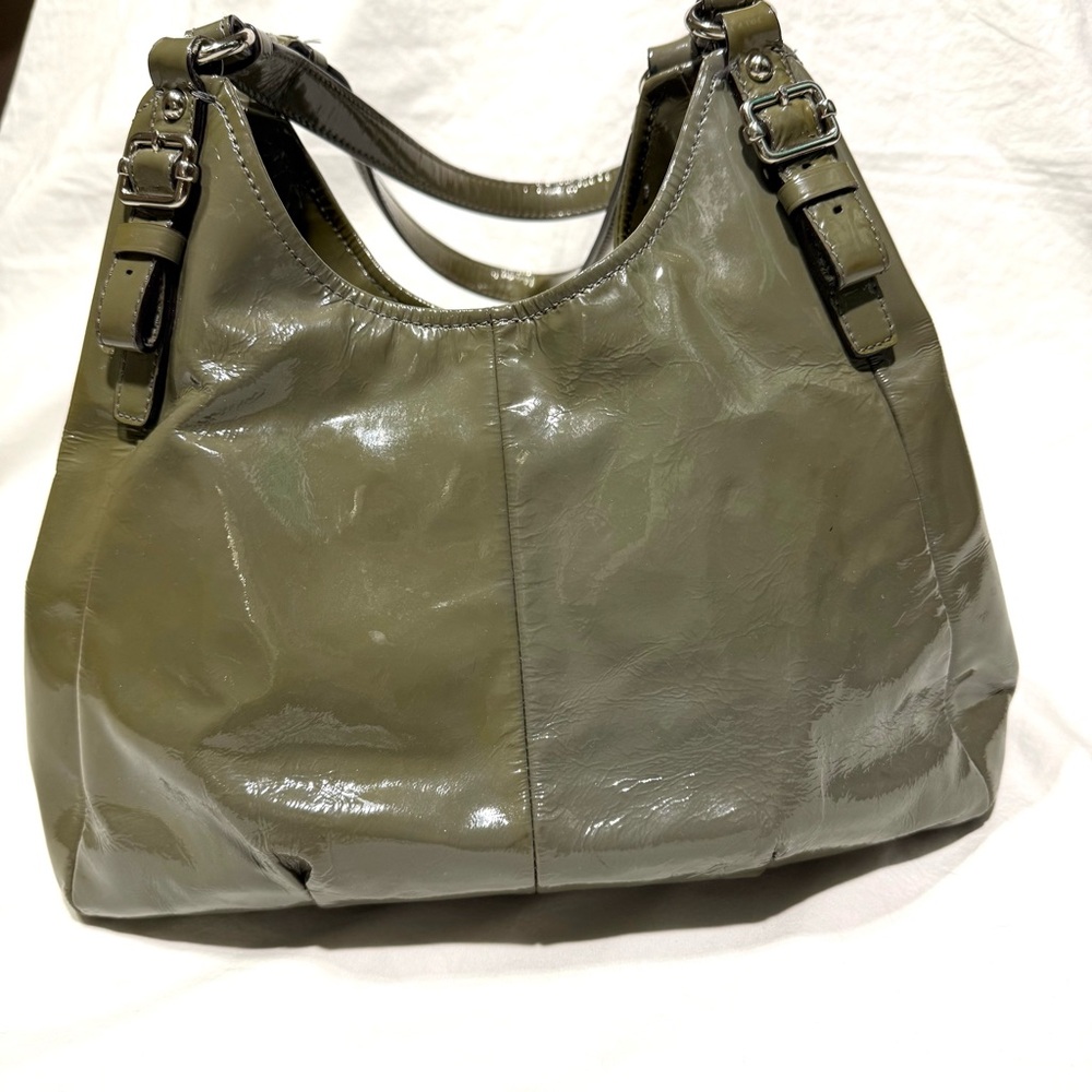 Coach Madison Maggie Sage Green Patent Leather Shoulder Hobo Bag Silver Hardware - Picture 2 of 14